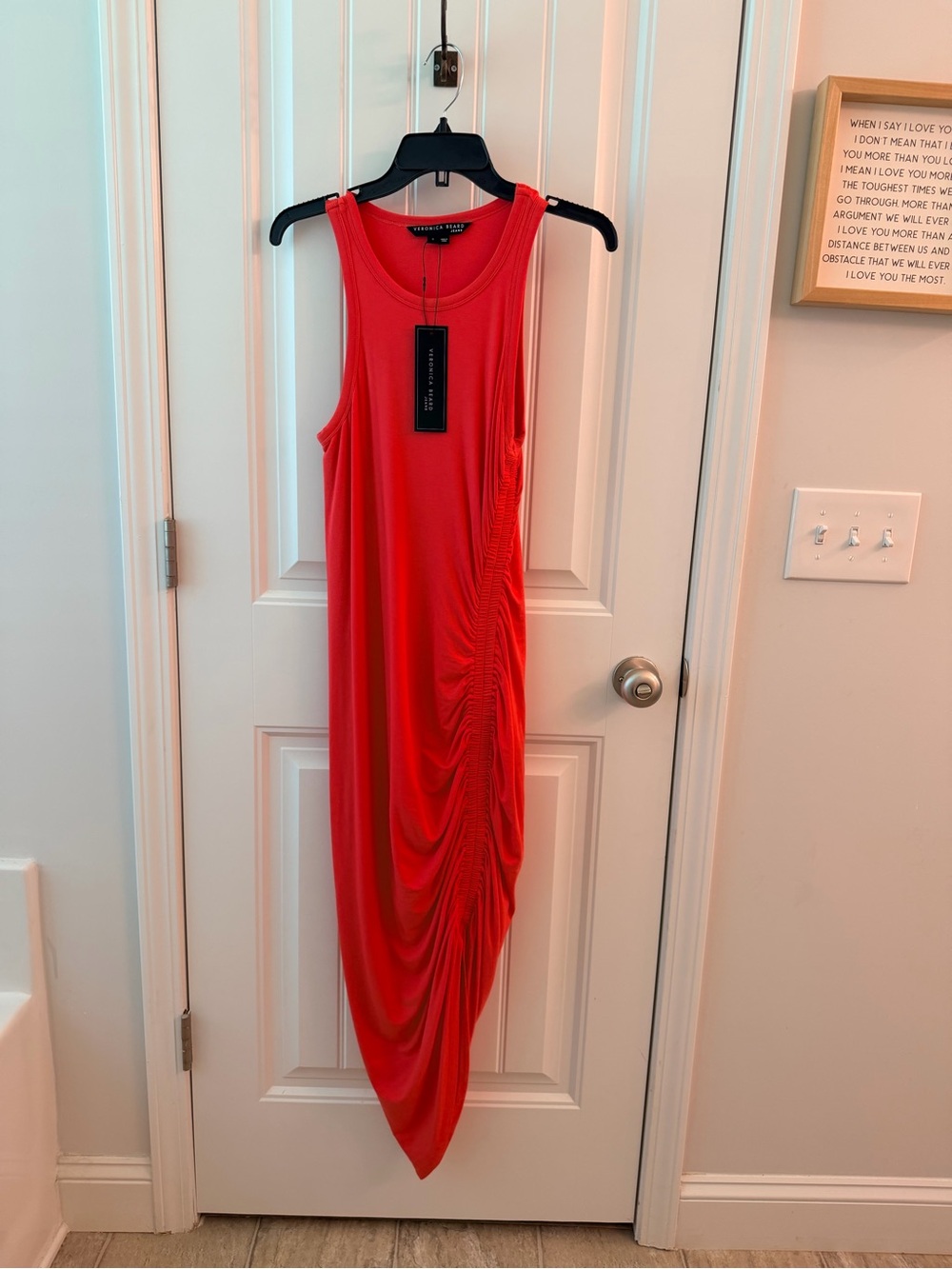 Veronica Beard Coral Asymmetric Ruched Maxi Dress